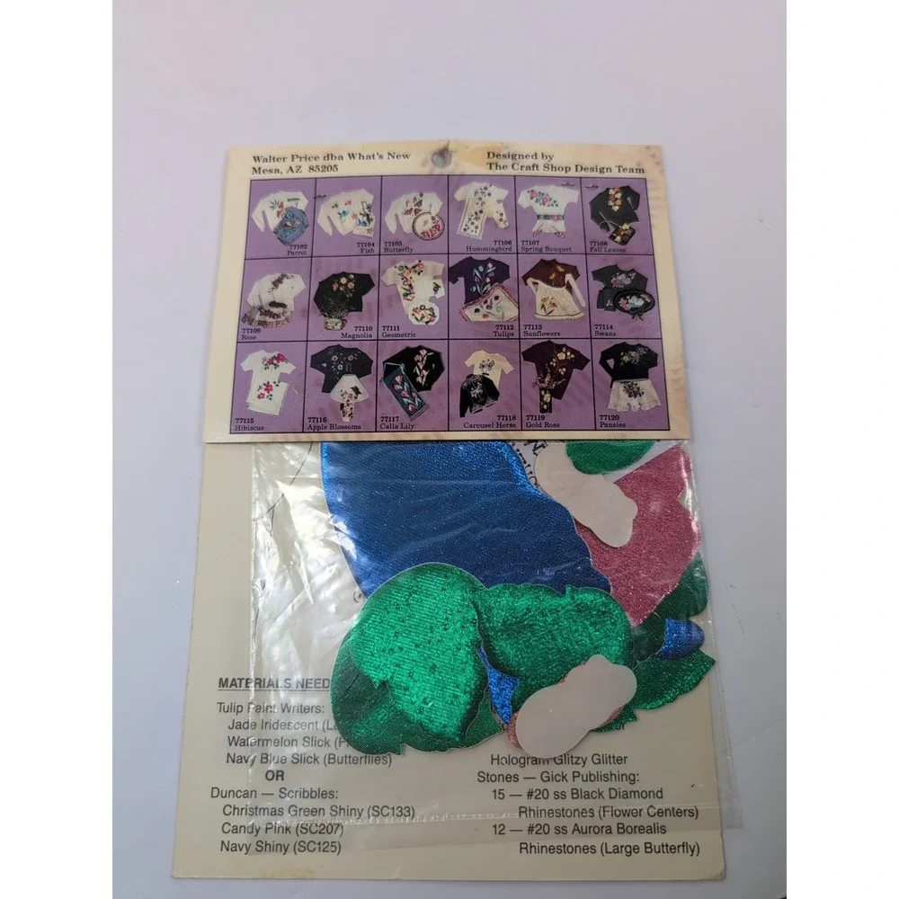 VINTAGE GLITZY SHIRTS IRON ON APPLIQUE KIT APPLE BLOSSOMS METALLIC 77116 DIE CUT